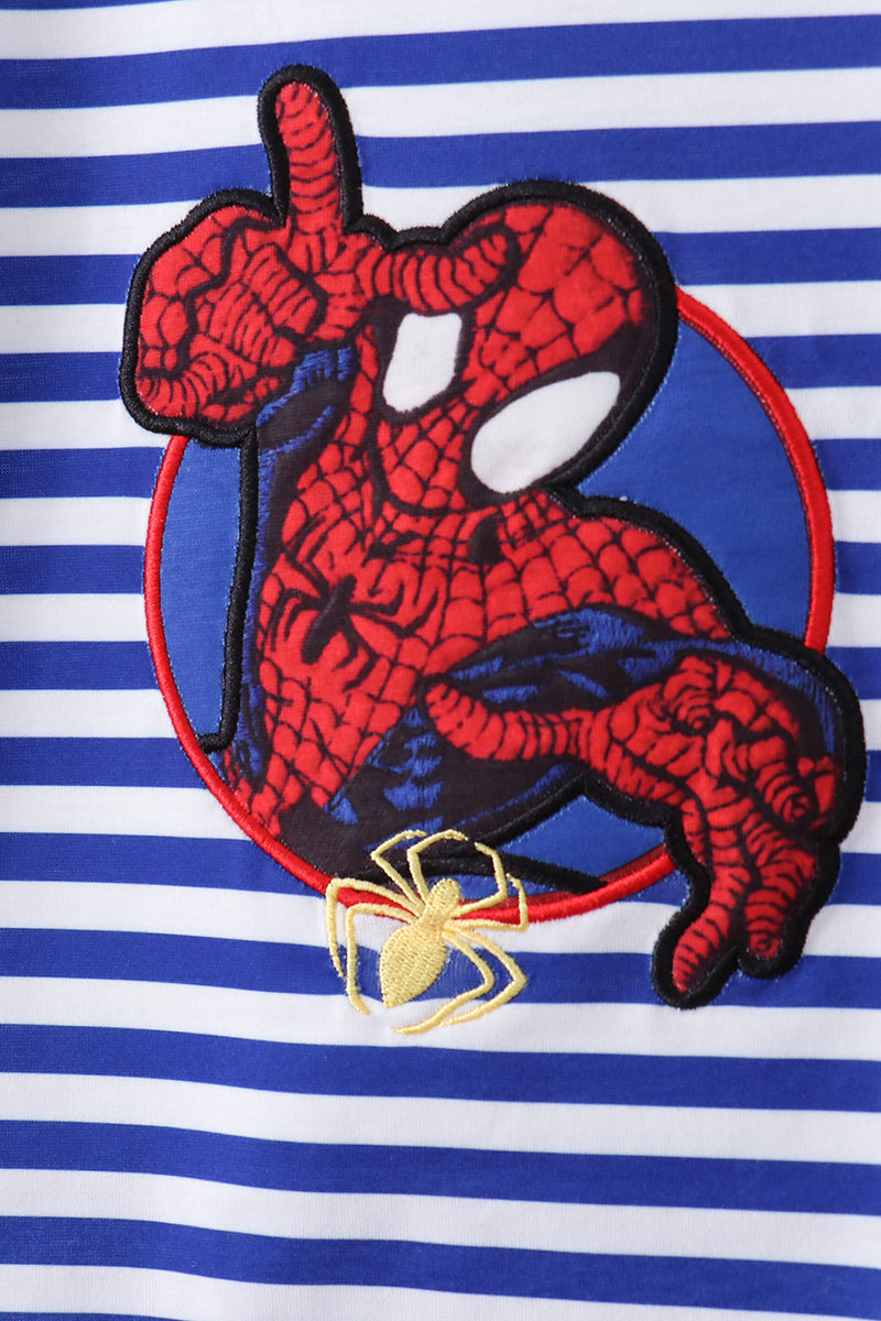 Blue stripe character applique shorts set