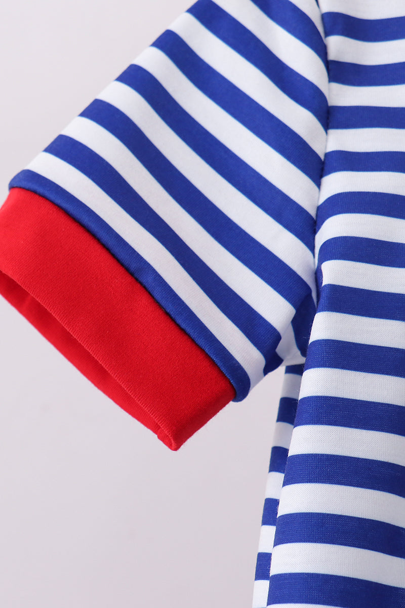 Blue stripe character applique shorts set