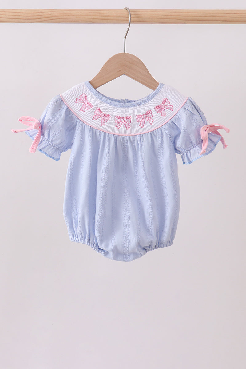 Blue bow smocked bubble