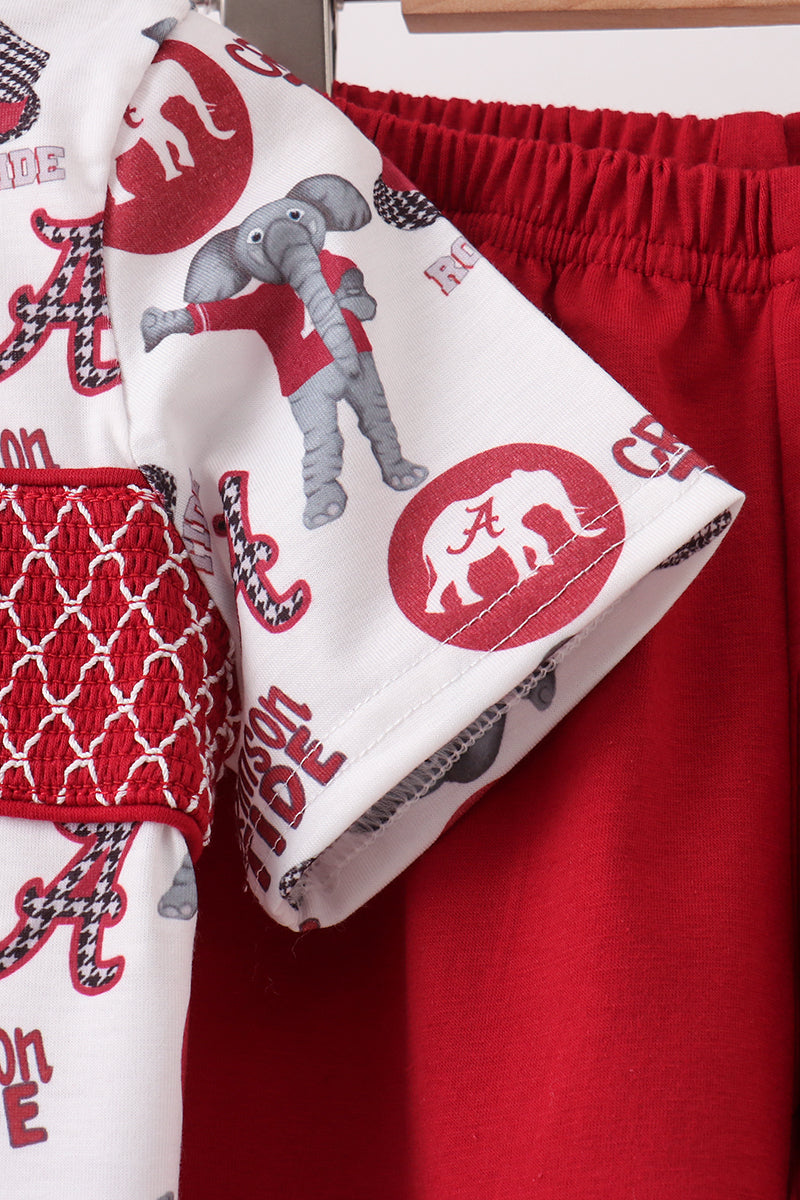 Maroon Alabama Smocked Shorts Set
