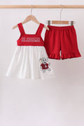 Maroon Alabama Applique Ruffle Shorts Set