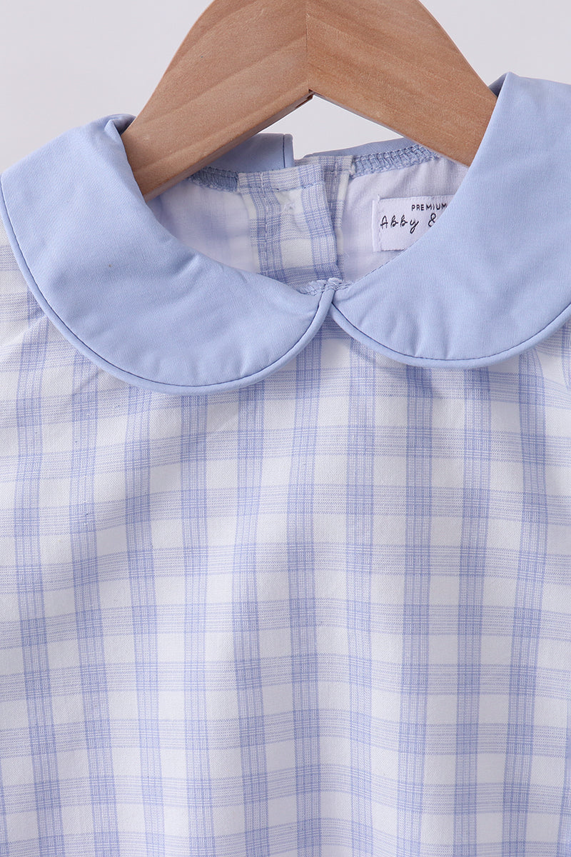 Blue plaid peter pan collar shorts set