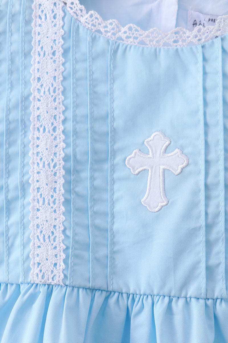 Blue cross embroidery lace bloomer set