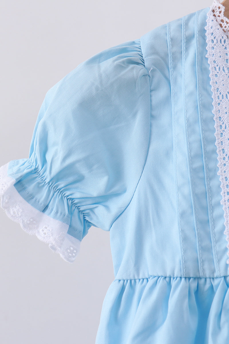 Blue cross embroidery lace dress