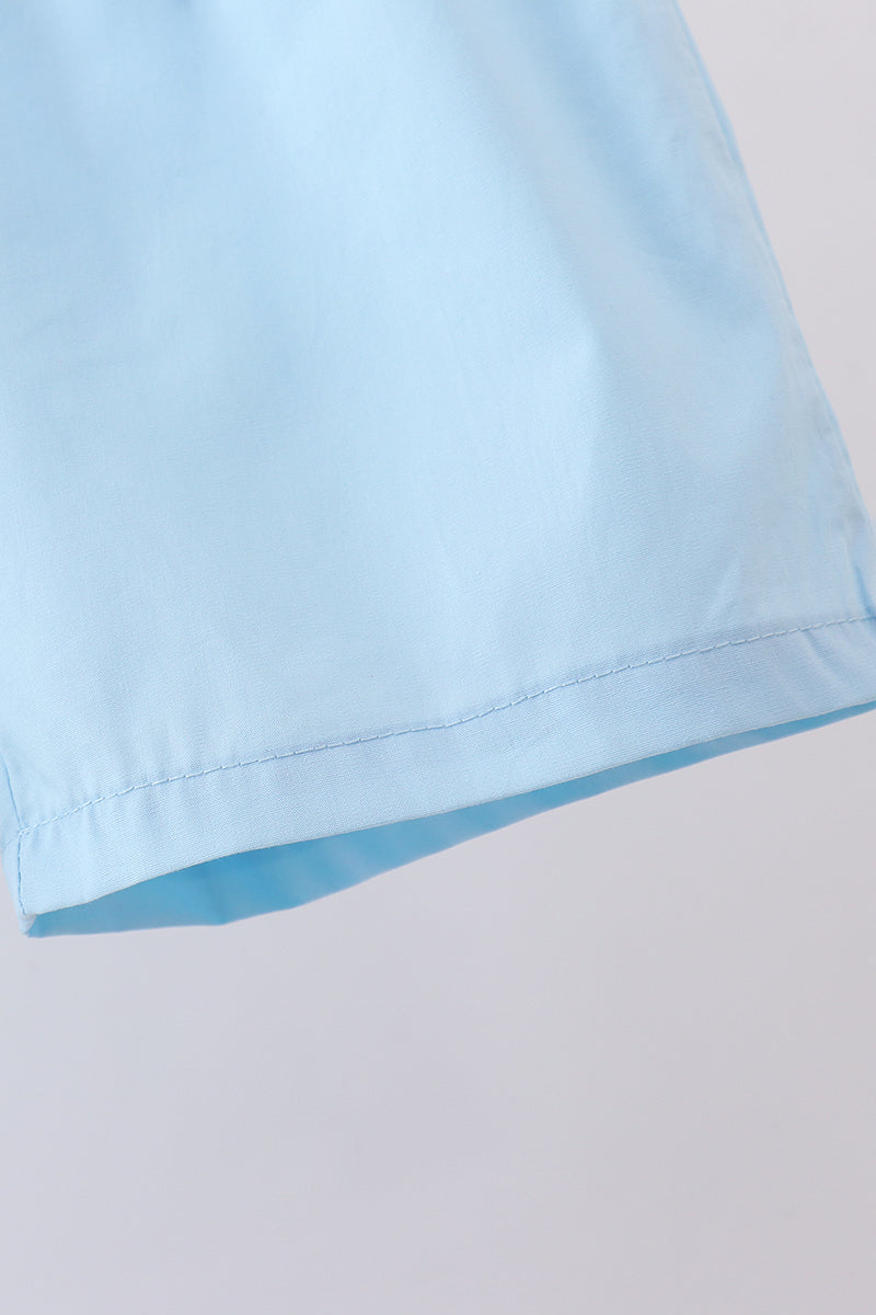 Blue cross embroidery shorts set