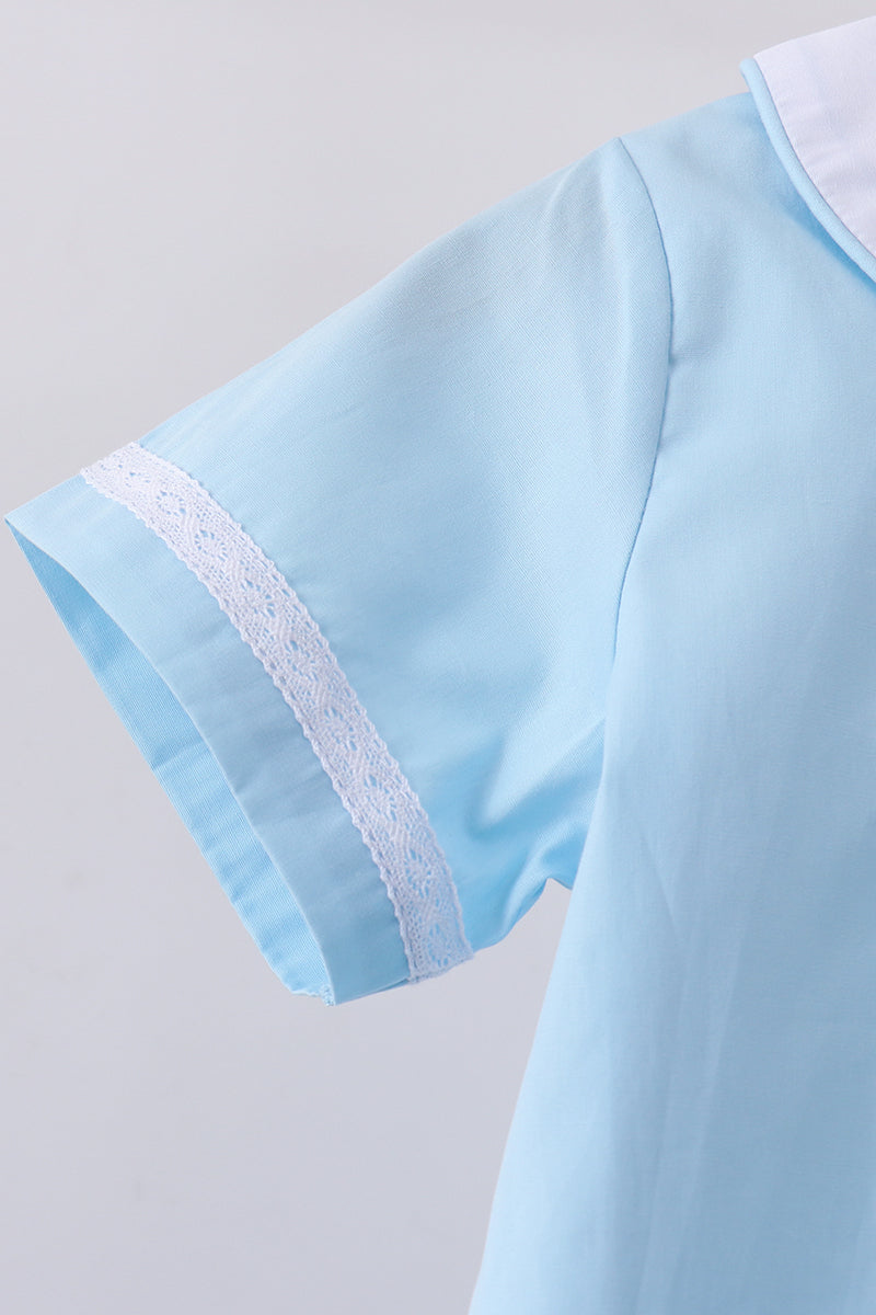 Blue cross embroidery shorts set