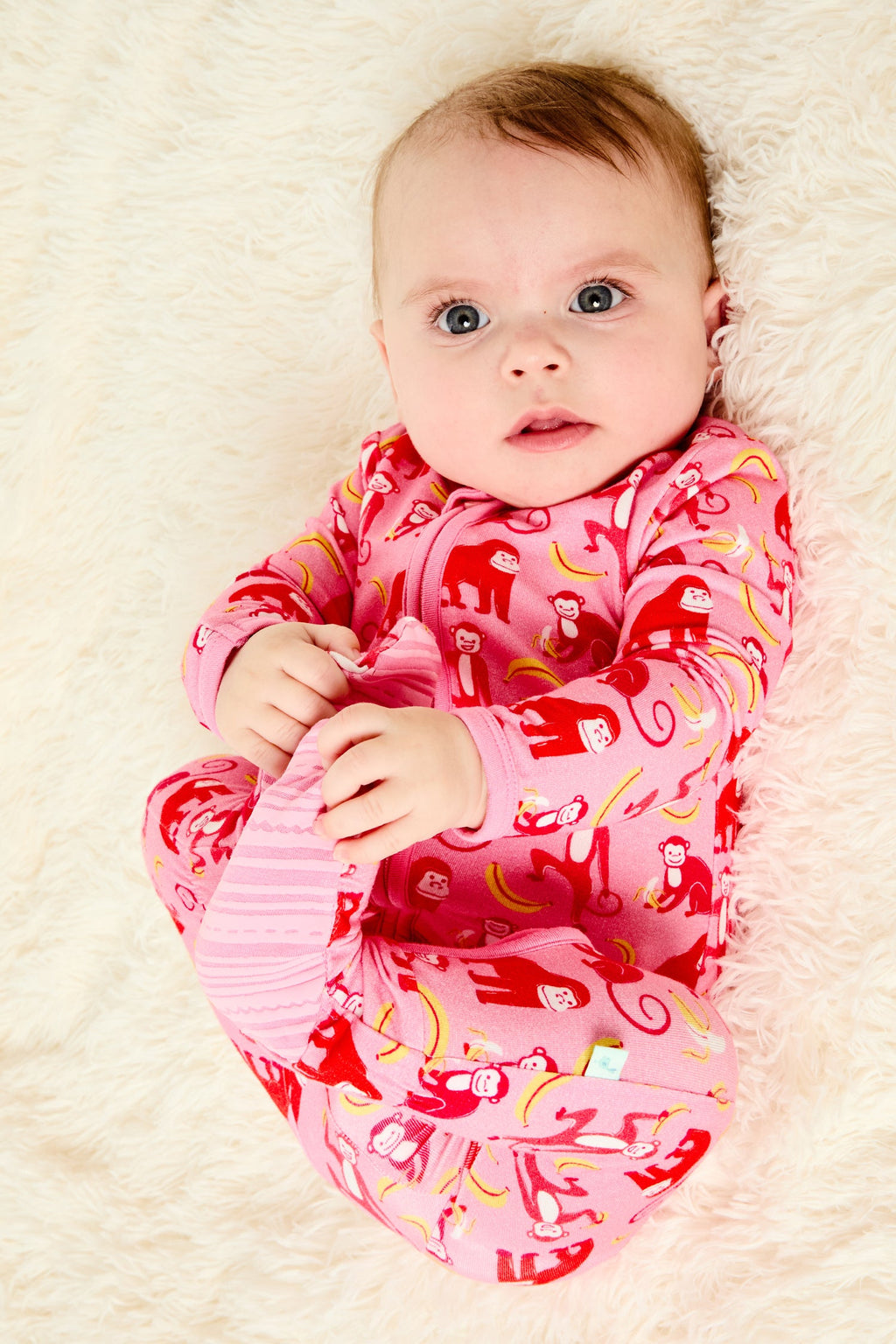 Soft & Stretchy Zipper Footie - Monkeying Around Pink