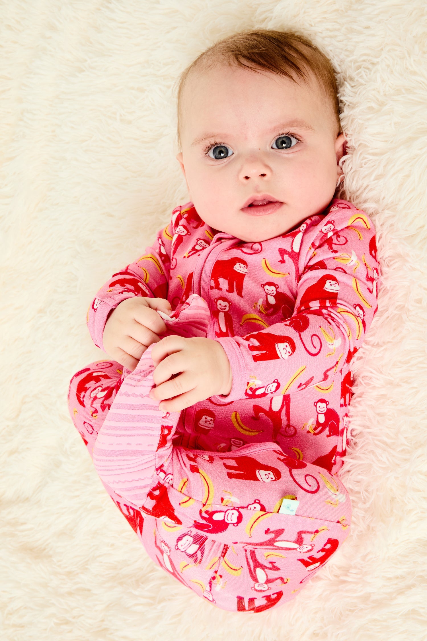 Soft & Stretchy Zipper Footie - Monkeying Around Pink