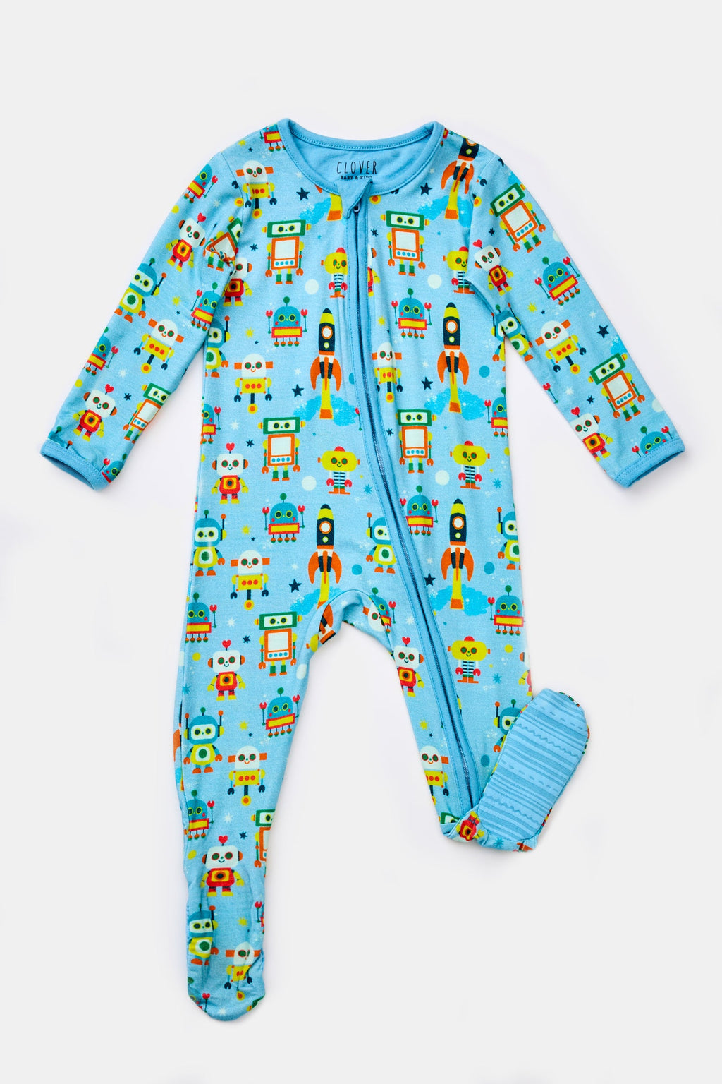 Soft & Stretchy Zipper Footie - Robots