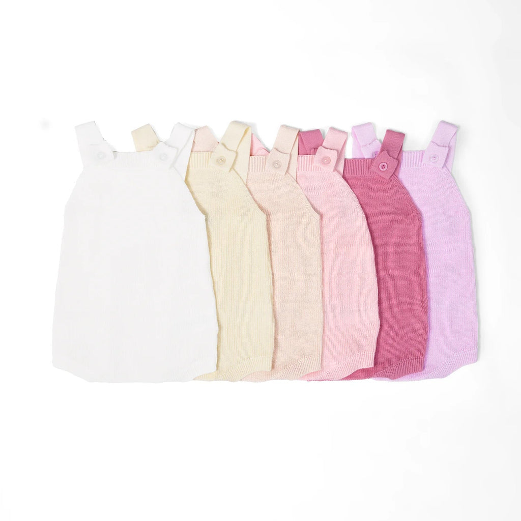 Baby Knit Button Strap Romper in White