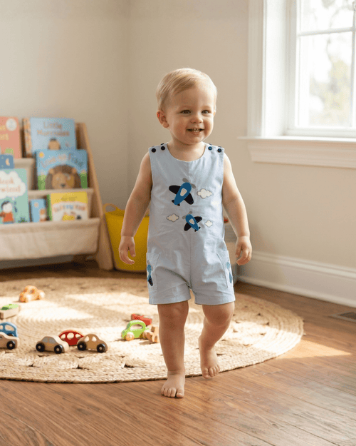 Blue Airplane Pockets Shortalls