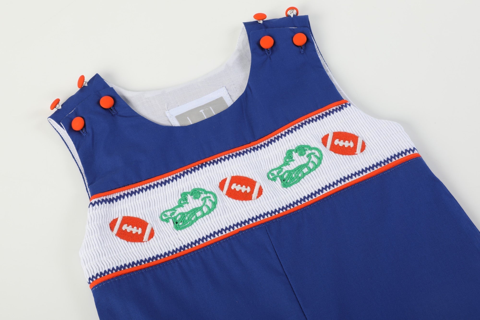 Blue and Orange Football Smocked Longalls