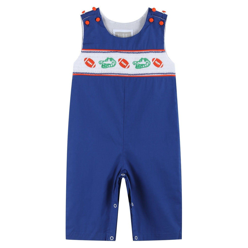 Blue and Orange Football Smocked Longalls