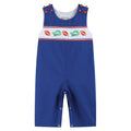 Blue and Orange Football Smocked Longalls