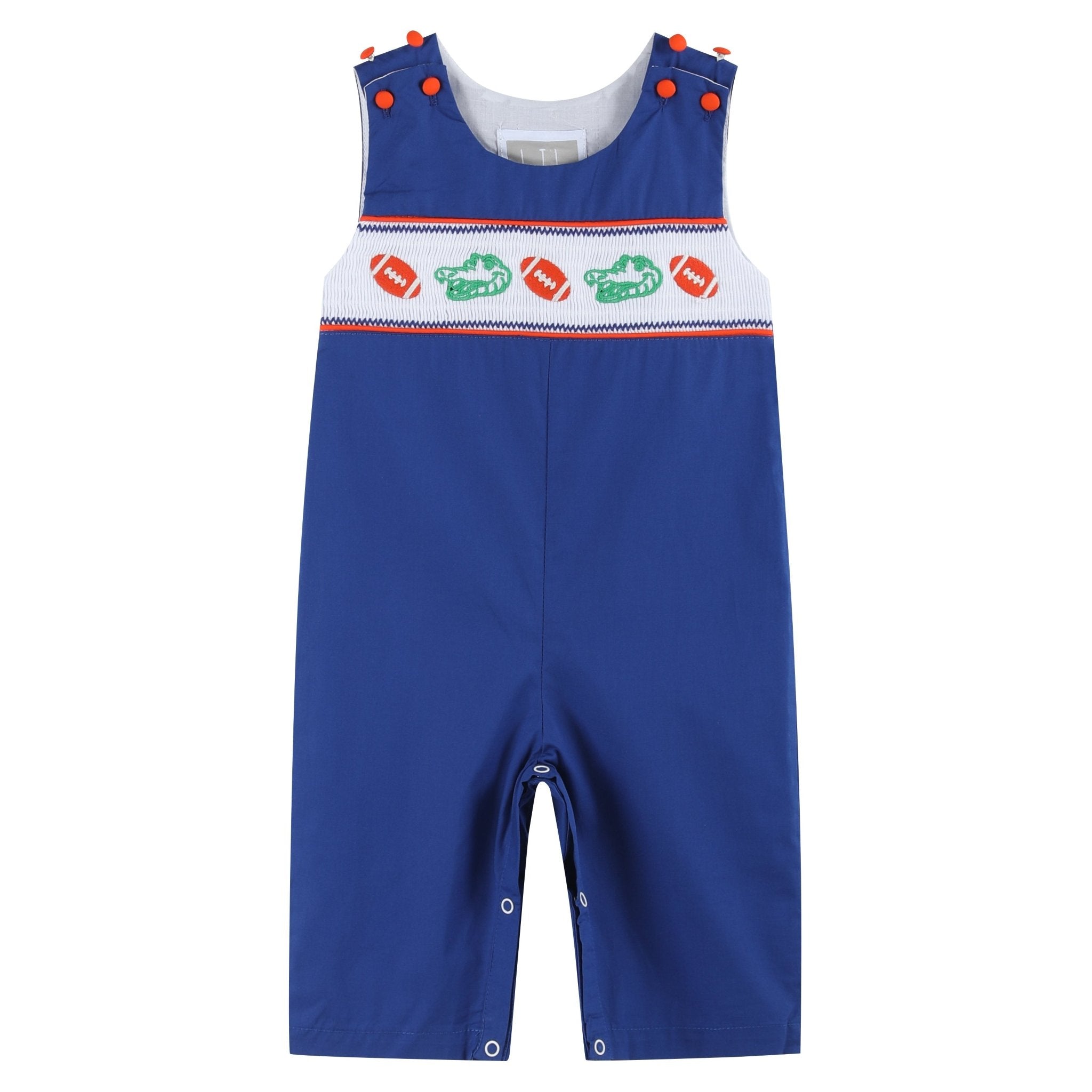 Blue and Orange Football Smocked Longalls