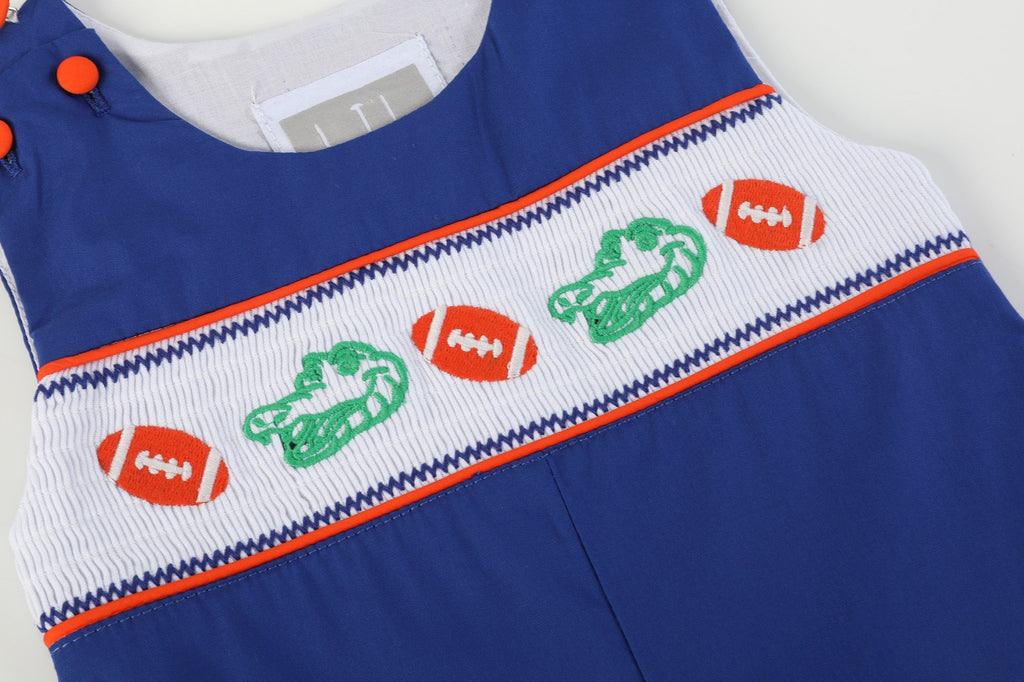 Blue and Orange Football Smocked Longalls