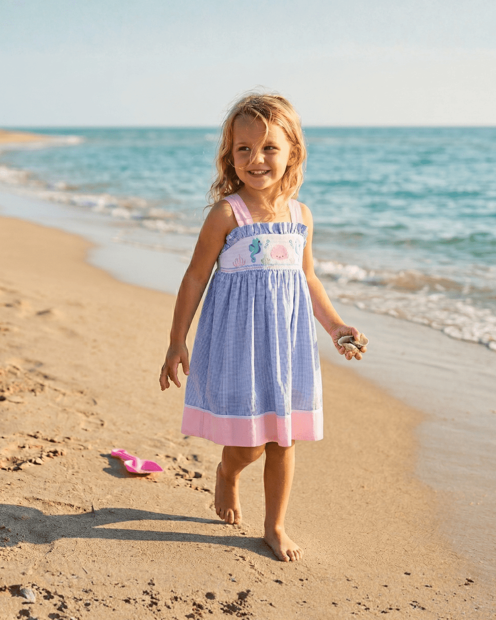 Blue and Pink Ocean Smocked Sundress