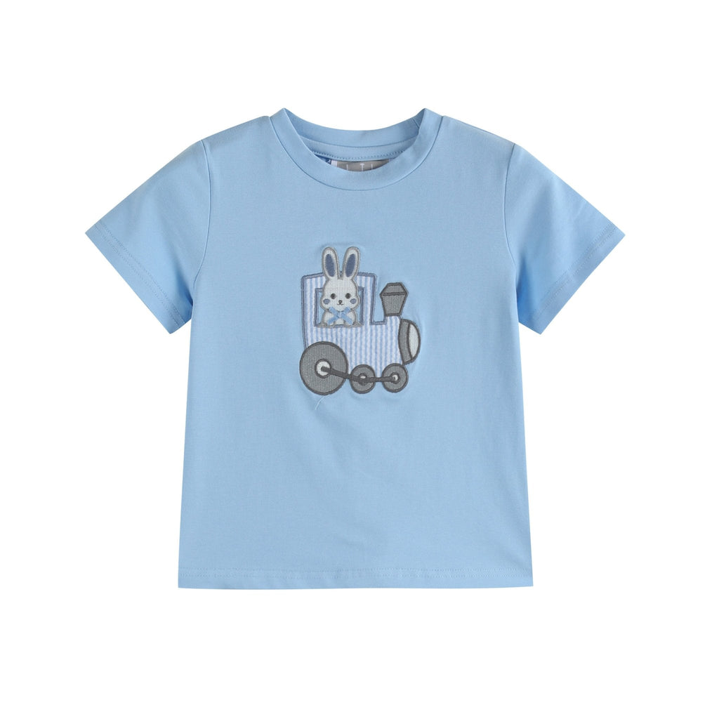 Blue Train T-Shirt and Seersucker Shorts Set