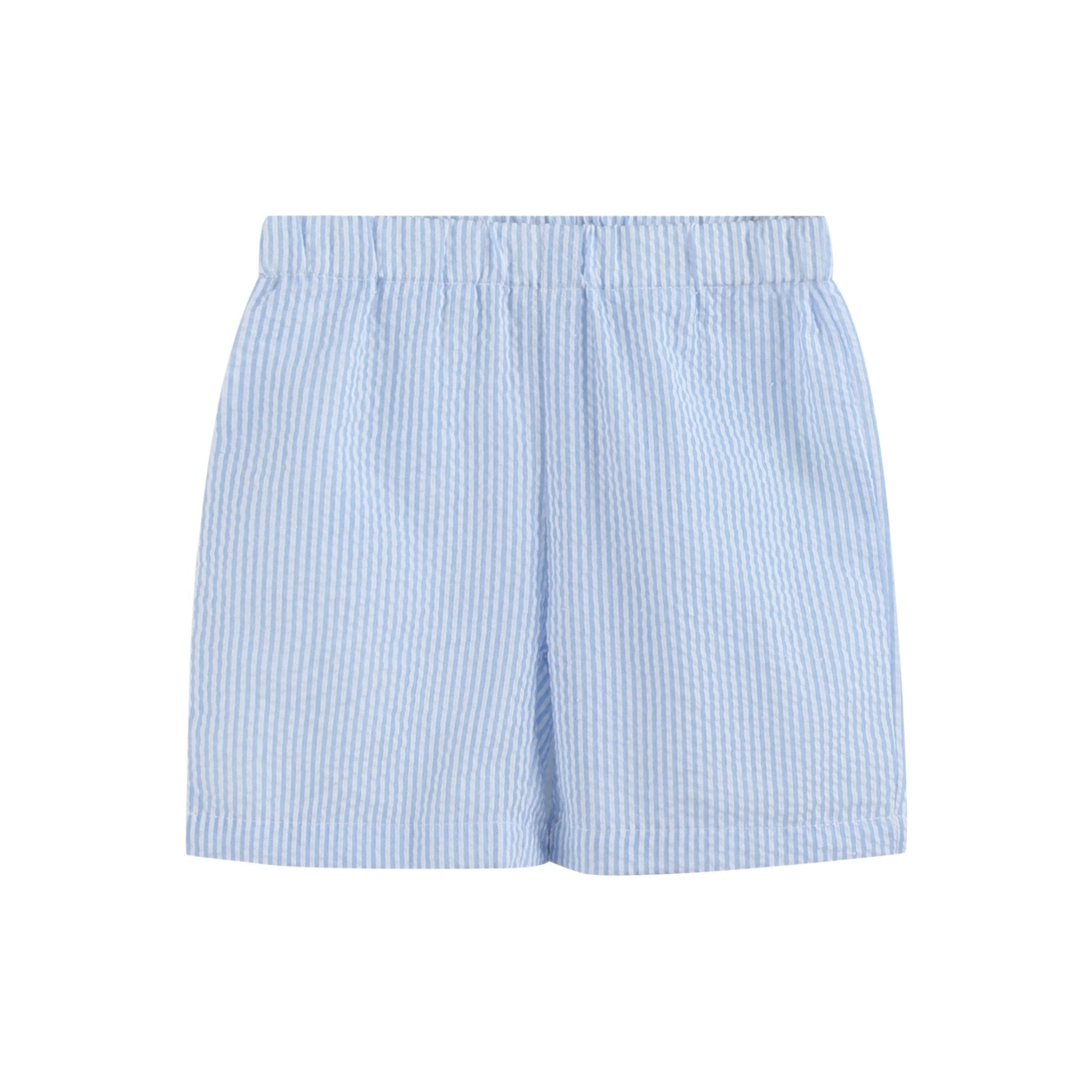 Blue Train T-Shirt and Seersucker Shorts Set