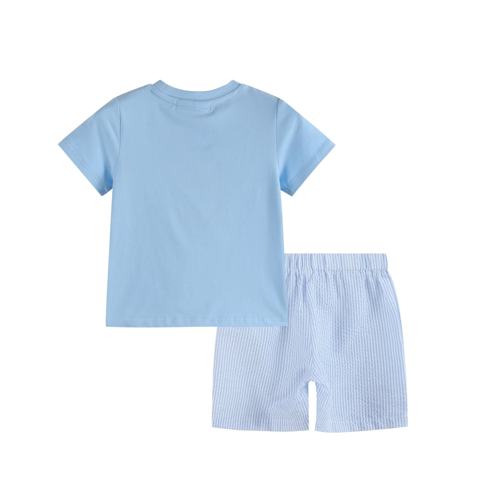 Blue Train T-Shirt and Seersucker Shorts Set