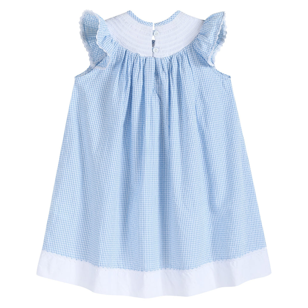 Blue Gingham Bunny Smocked Bishop Dress