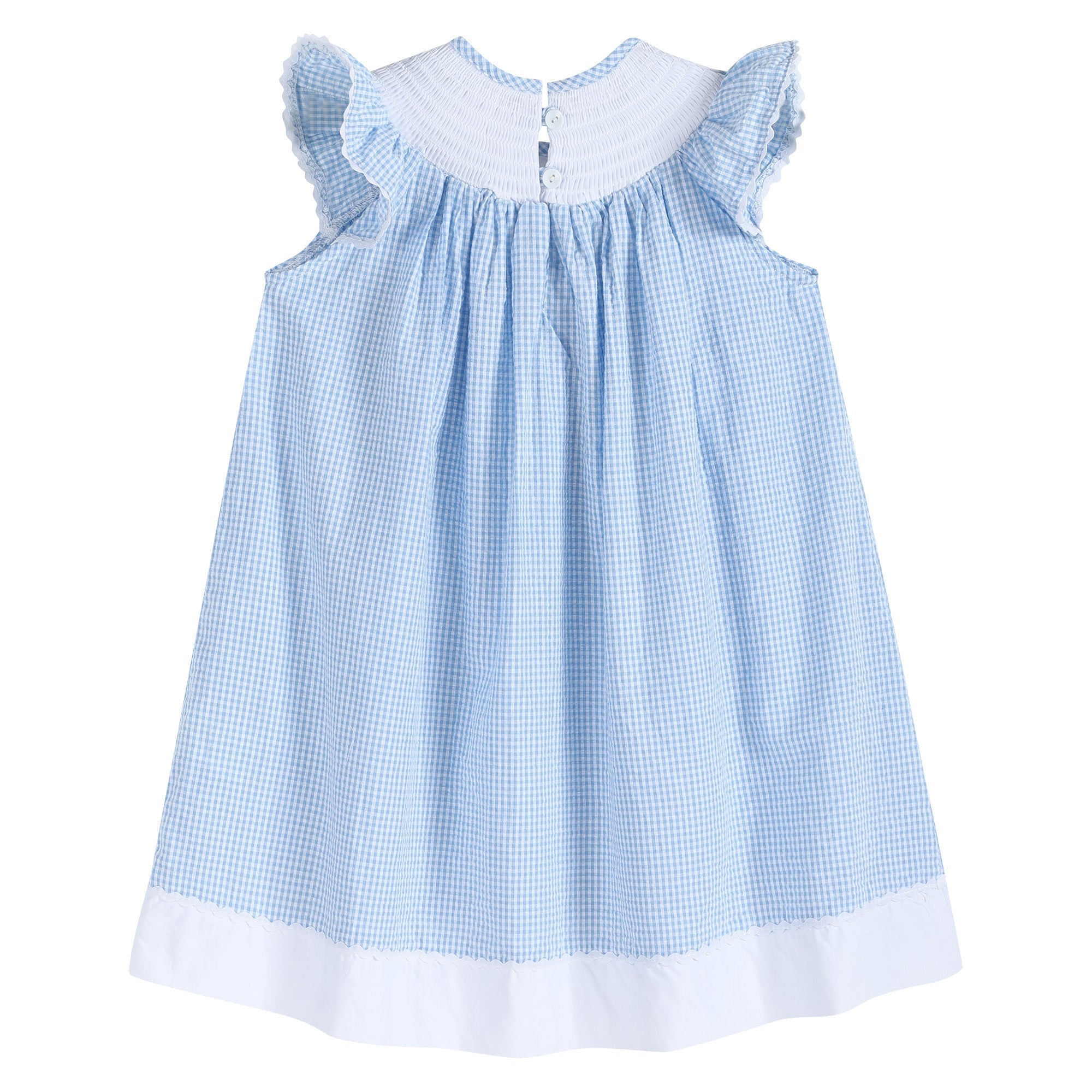 Blue Gingham Bunny Smocked Bishop Dress