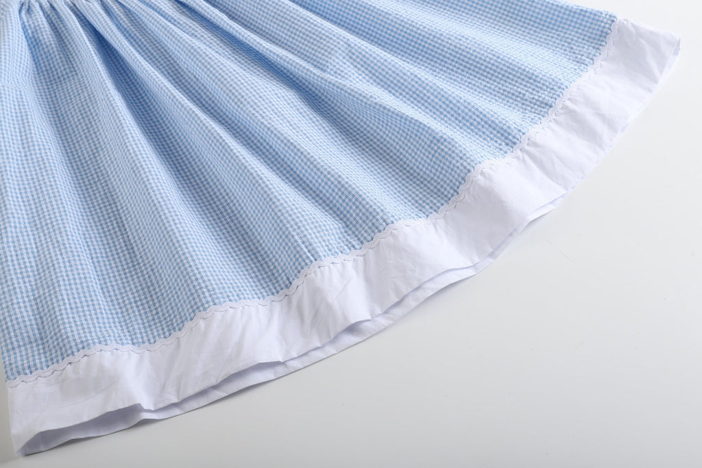 Blue Gingham Bunny Smocked Bishop Dress