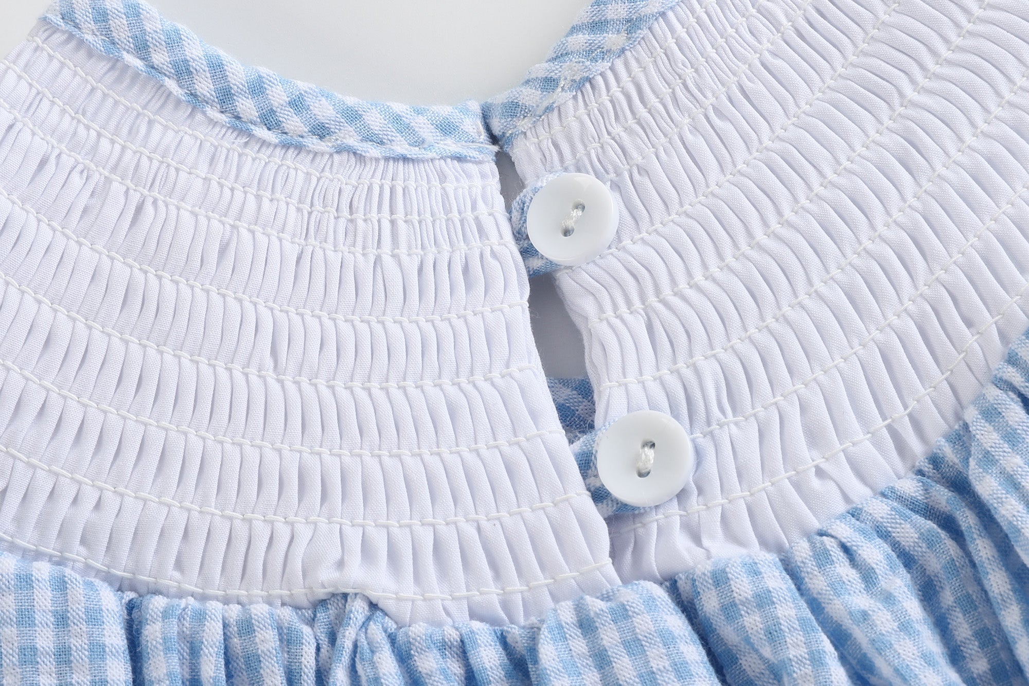 Blue Gingham Bunny Smocked Bishop Dress