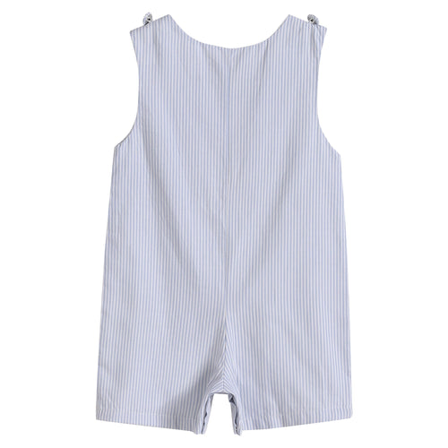Blue Puppy Appliqué Seersucker Shortalls