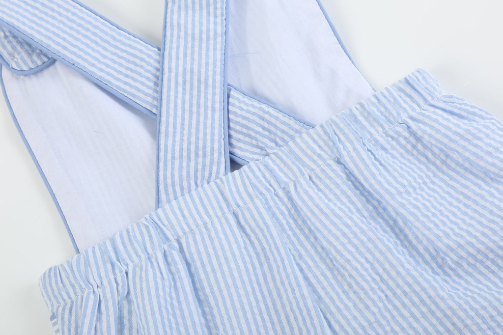 Blue Seersucker Bunny Shortalls