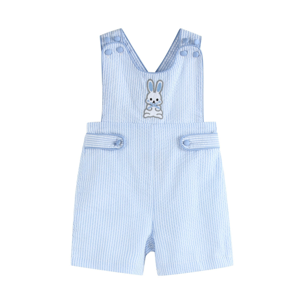 Blue Seersucker Bunny Shortalls