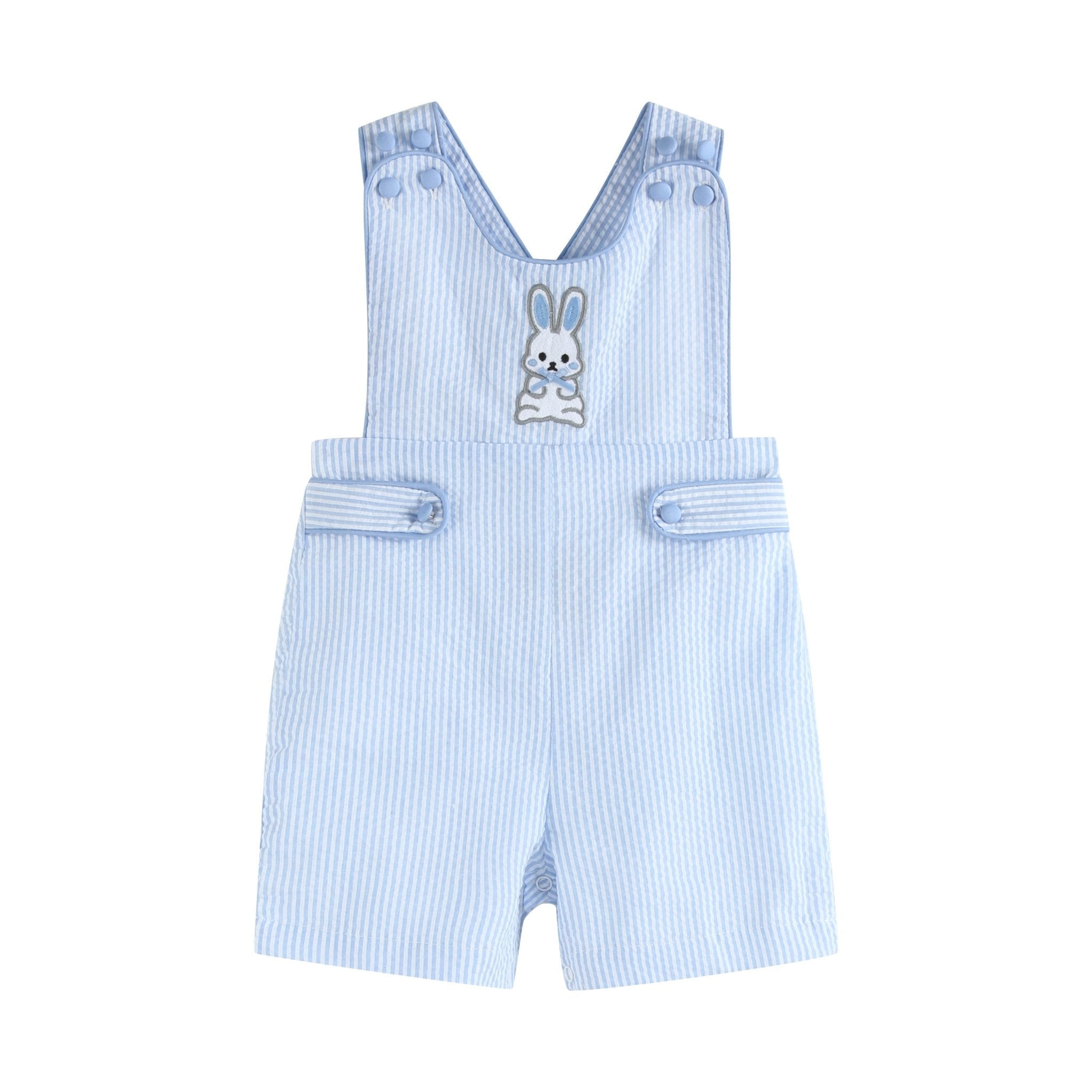 Blue Seersucker Bunny Shortalls