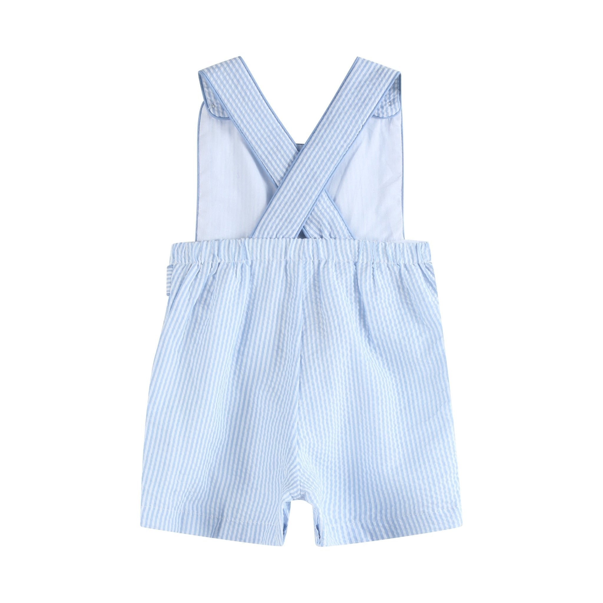 Blue Seersucker Bunny Shortalls