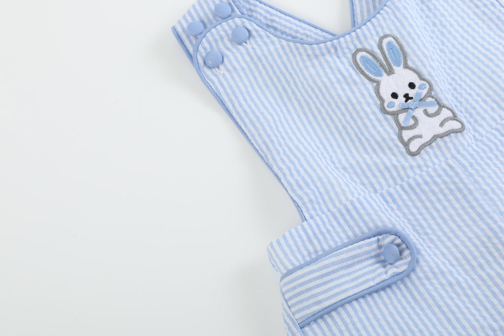 Blue Seersucker Bunny Shortalls