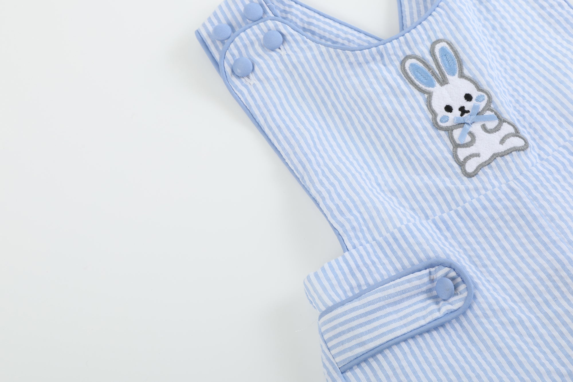 Blue Seersucker Bunny Shortalls