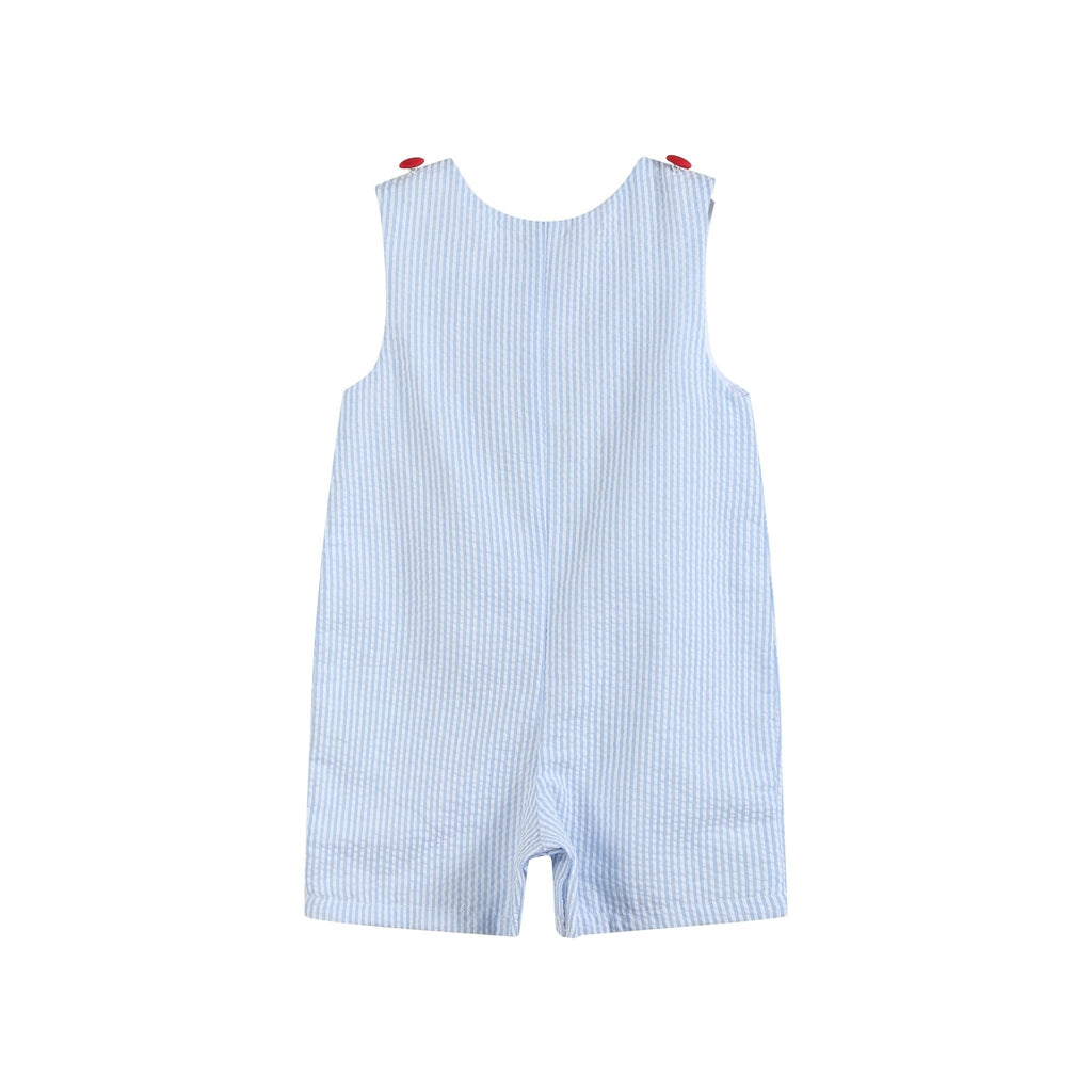 Blue Seersucker USA Flag Shortalls