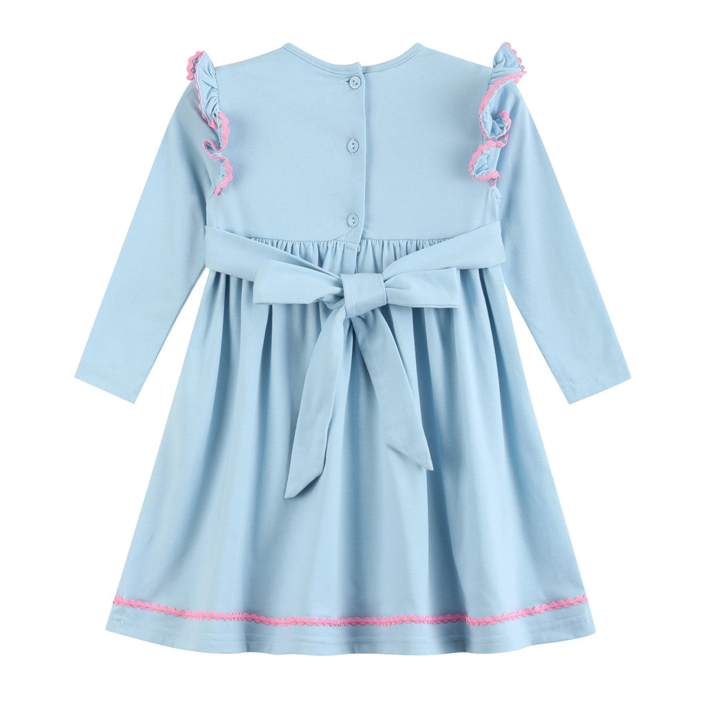 Blue Smocked Knit ABC School Dress