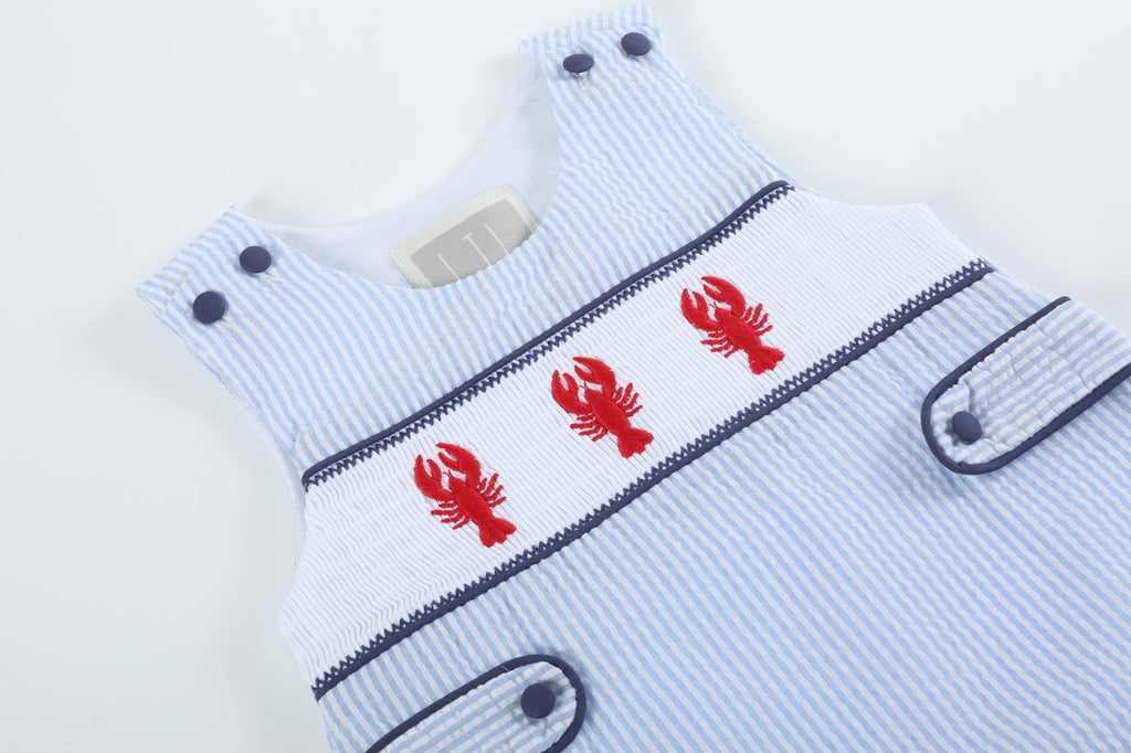 Blue Stripe Crawfish Smocked Shortalls