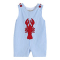 Blue Striped Crawfish Applique Shortalls