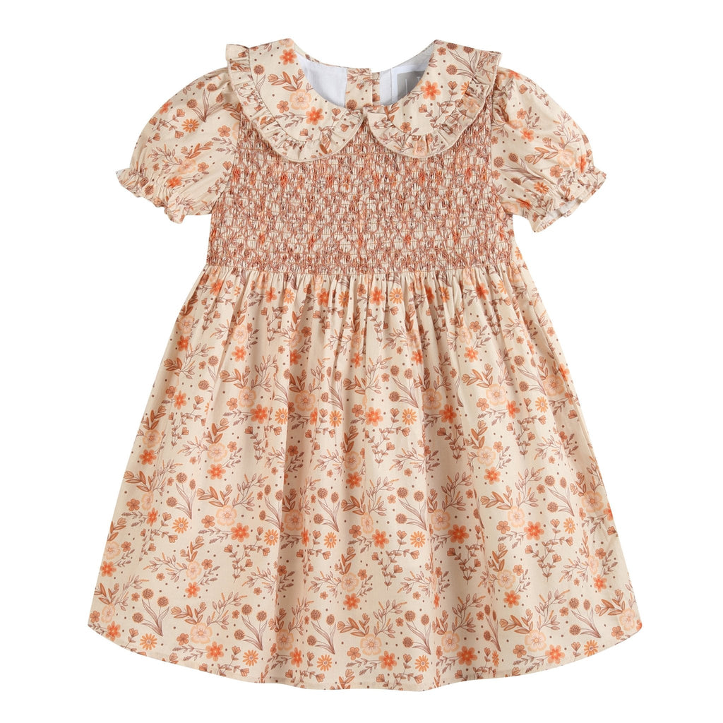 Brown Floral Collared Dress