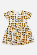 Stretchy Short Sleeve Twirl Dress - School Buses
