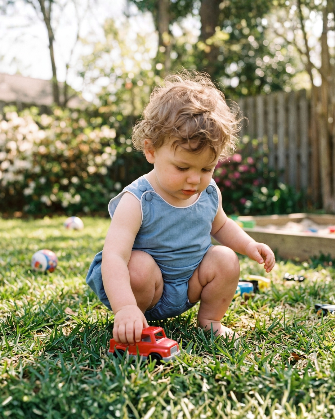 Classic Blue Denim Style Baby Bubble Romper