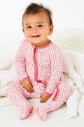 Soft & Stretchy Zipper Footie - Coral Dots