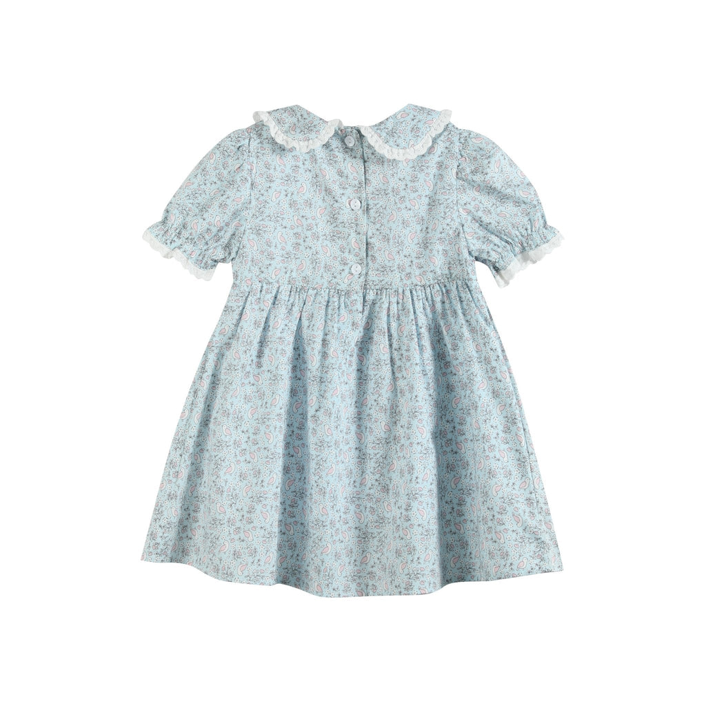 Floral Blue Dove Smocked Collared Dress