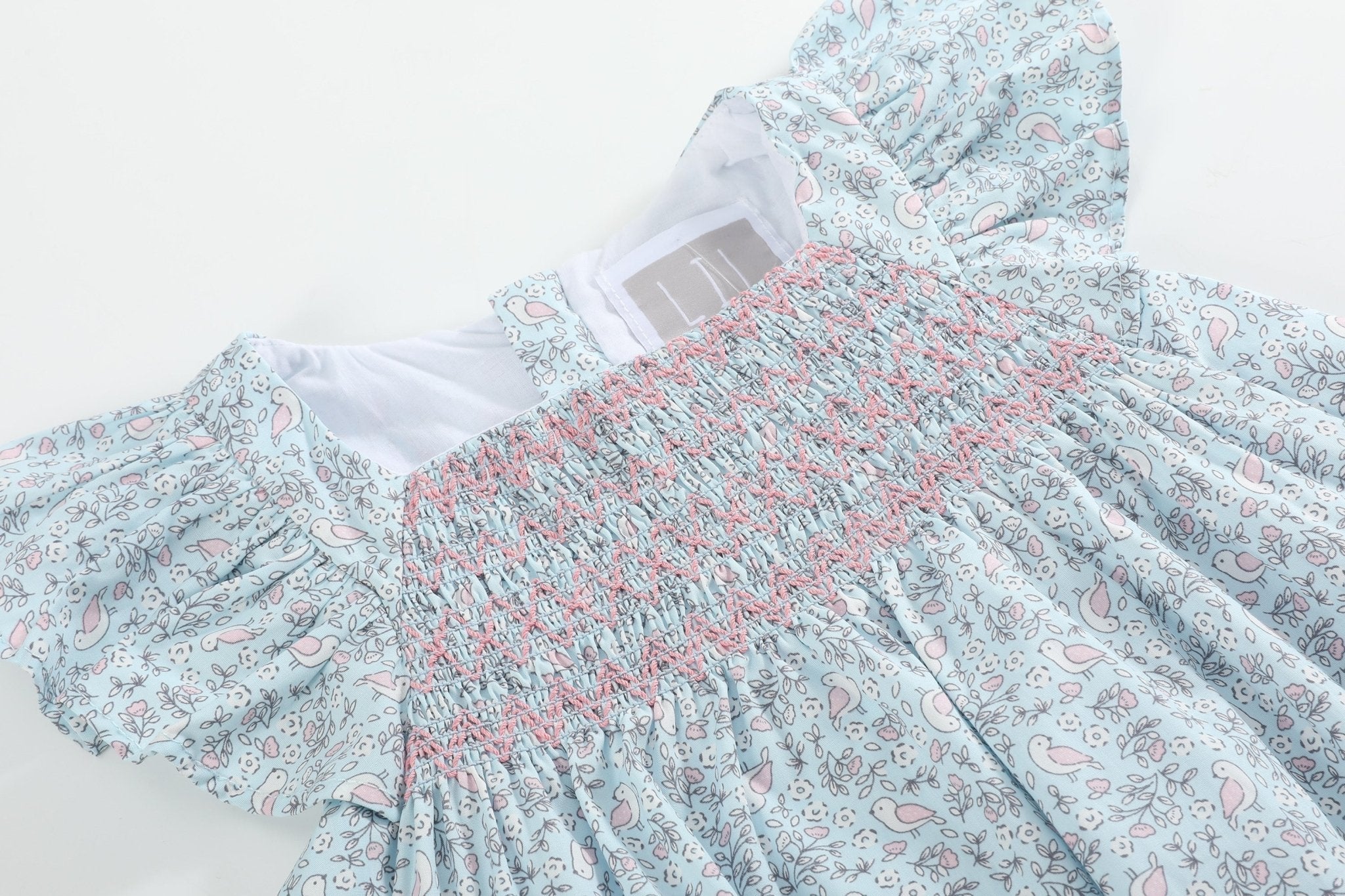 Floral Blue Dove Smocked Flutter Dress