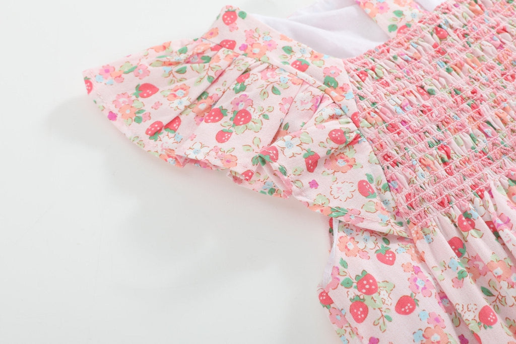Floral Strawberry Smocked Flutter Romper