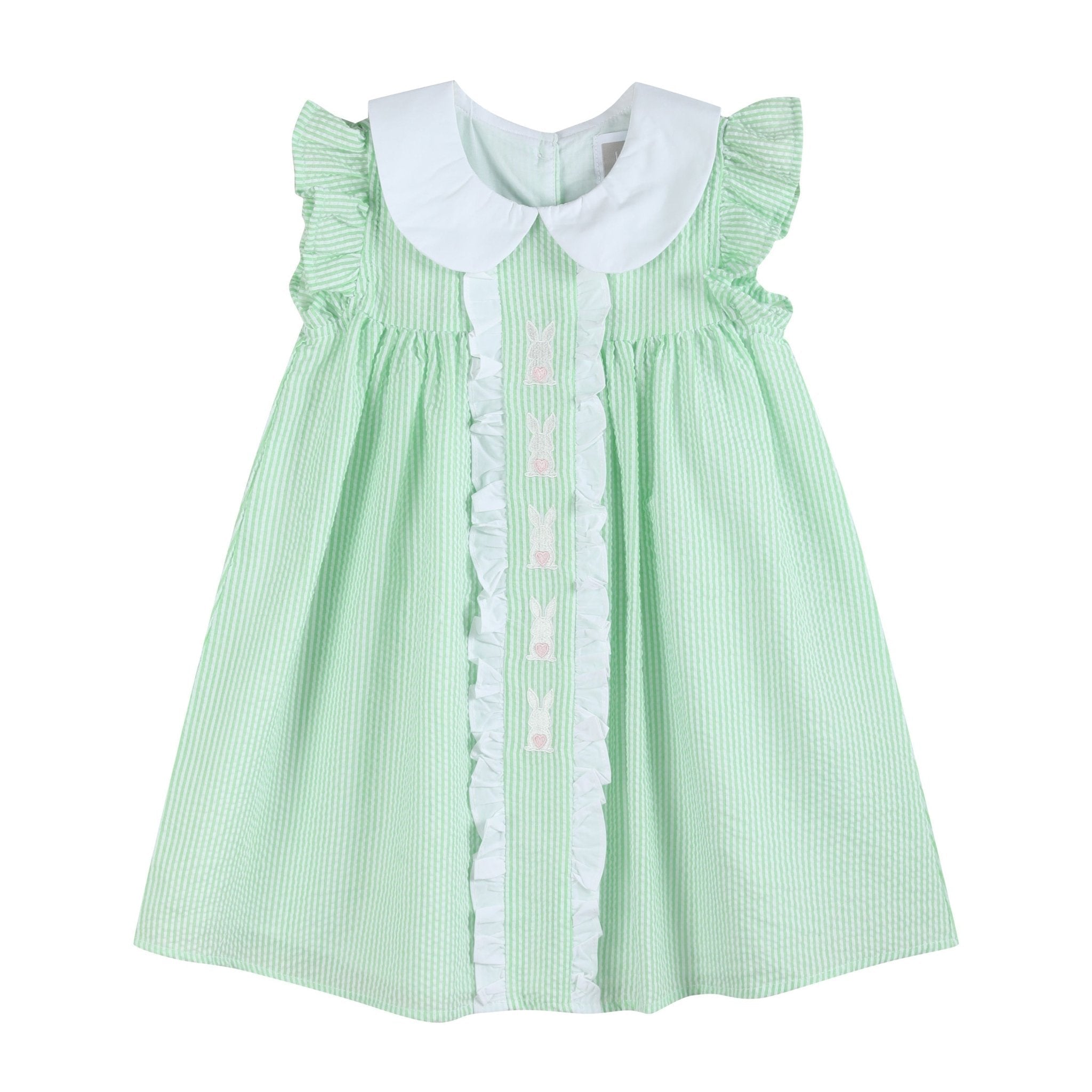 Green Seersucker Bunny Ruffle Dress