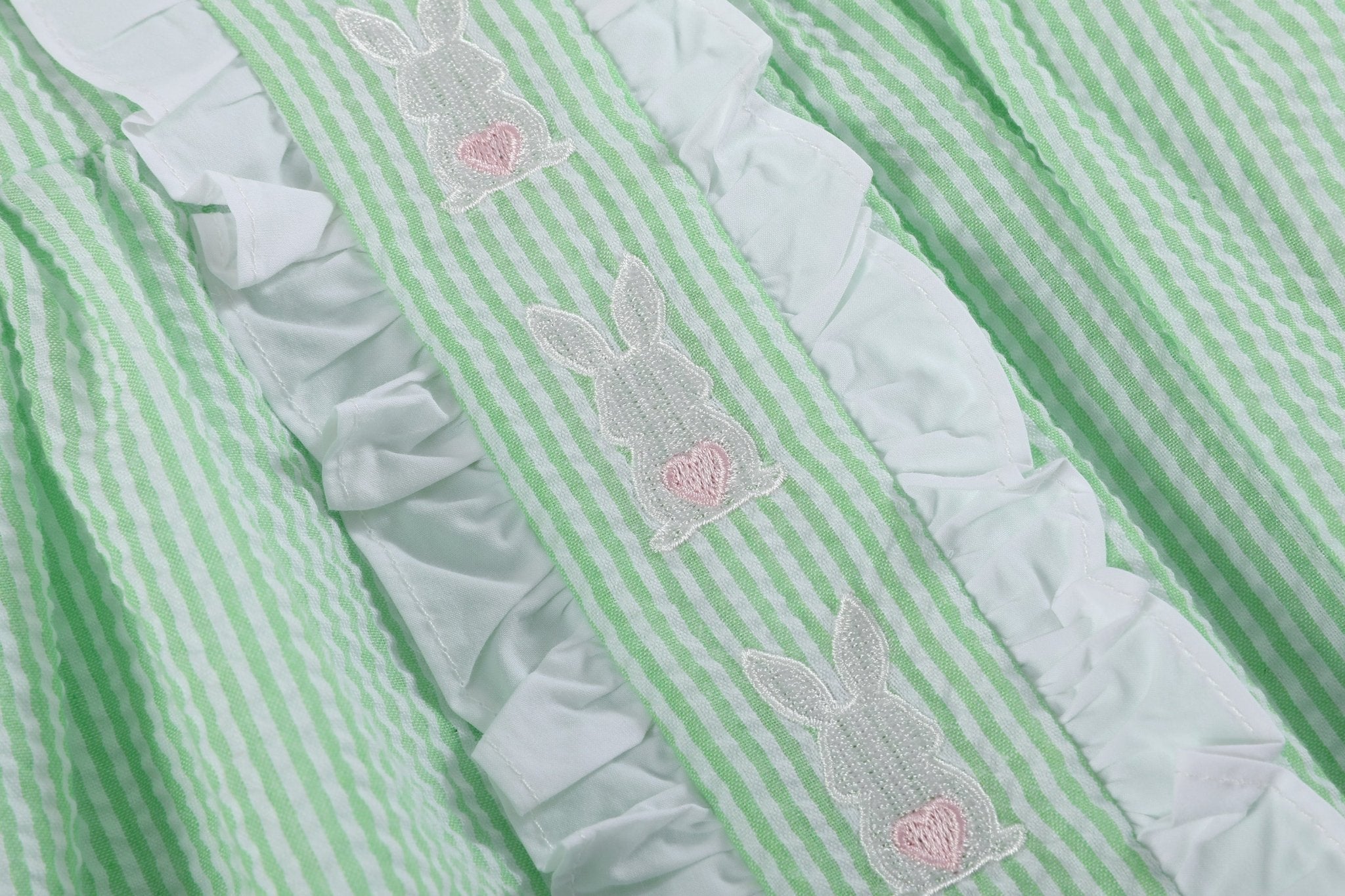 Green Seersucker Bunny Ruffle Dress