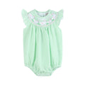 Green Seersucker Bunny Smocked Flutter Romper