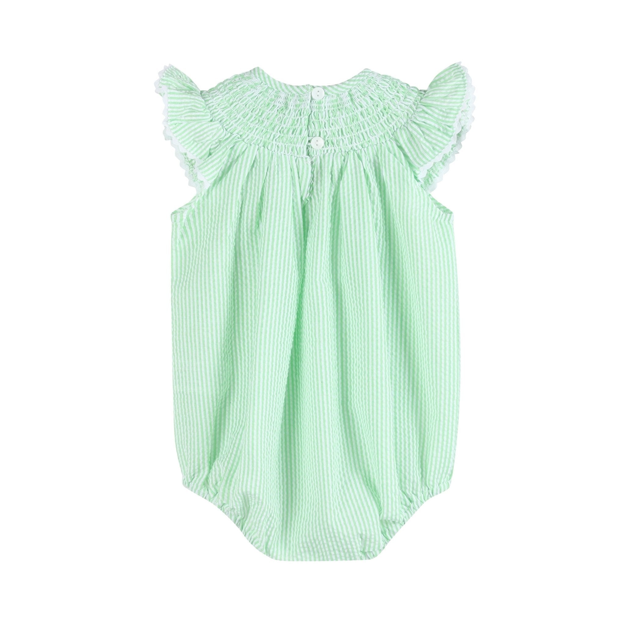 Green Seersucker Bunny Smocked Flutter Romper